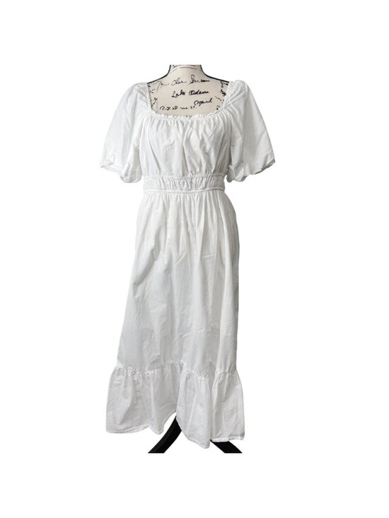 Dizzy Lizzy Dresses & Skirts - Dizzy Lizzy Womens XL Midi Dress White Cotton Puff-Sleeves Cottagecore Milk-Maid
